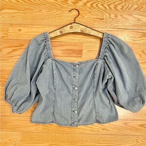 H&M Denim Puff Sleeve Corset Top - Size Large